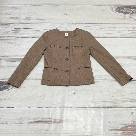 Cabi Penny Blazer Herringbone Brown Tan Bows Pockets Size Medium 3170 - Picture 12 of 17